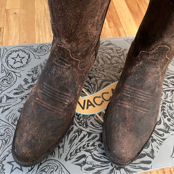 Vaccari Wyatt Brown Roughout Cowboy Boots 9D - Picture 4 of 7